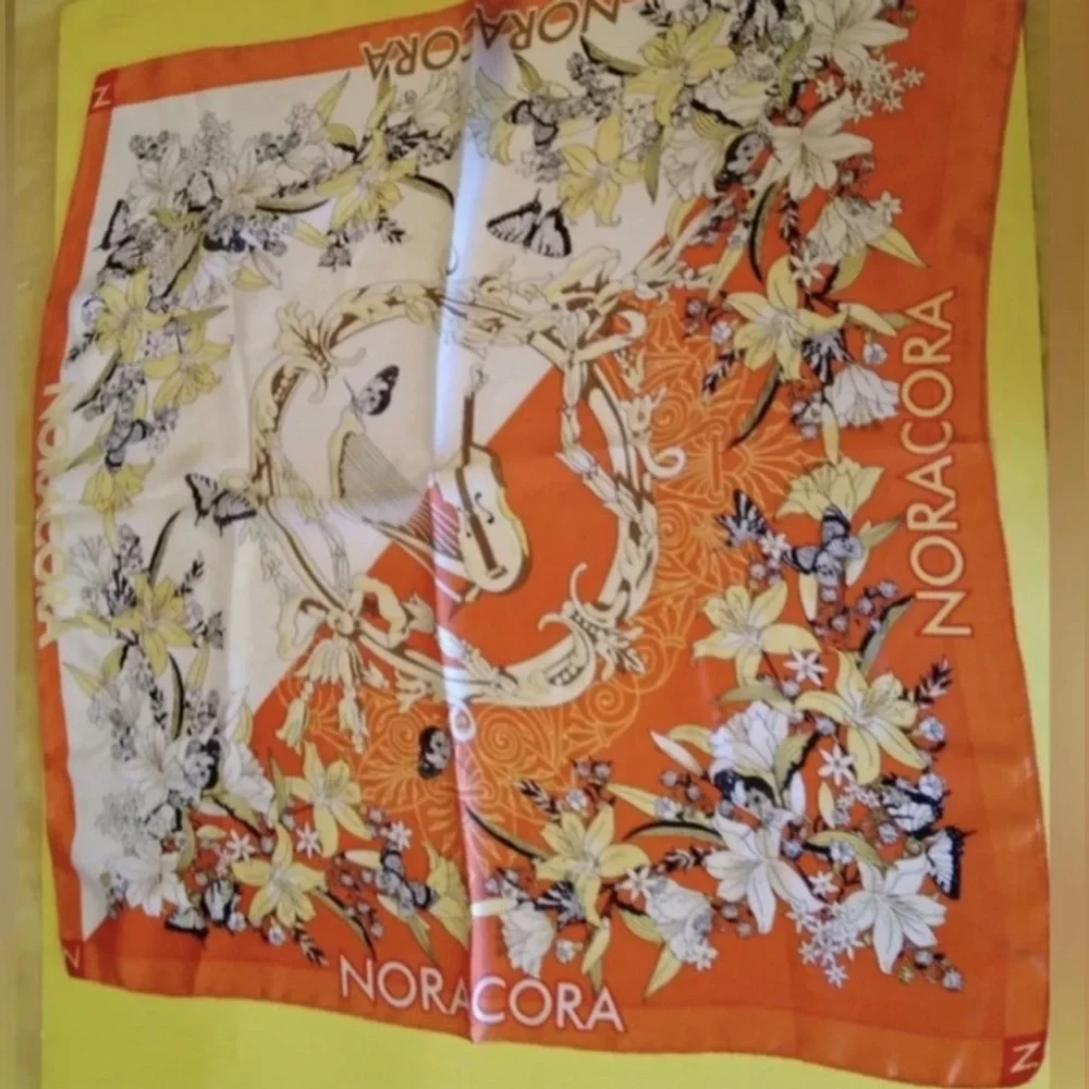 Floral Scarf with Orange Border Nora Cora
